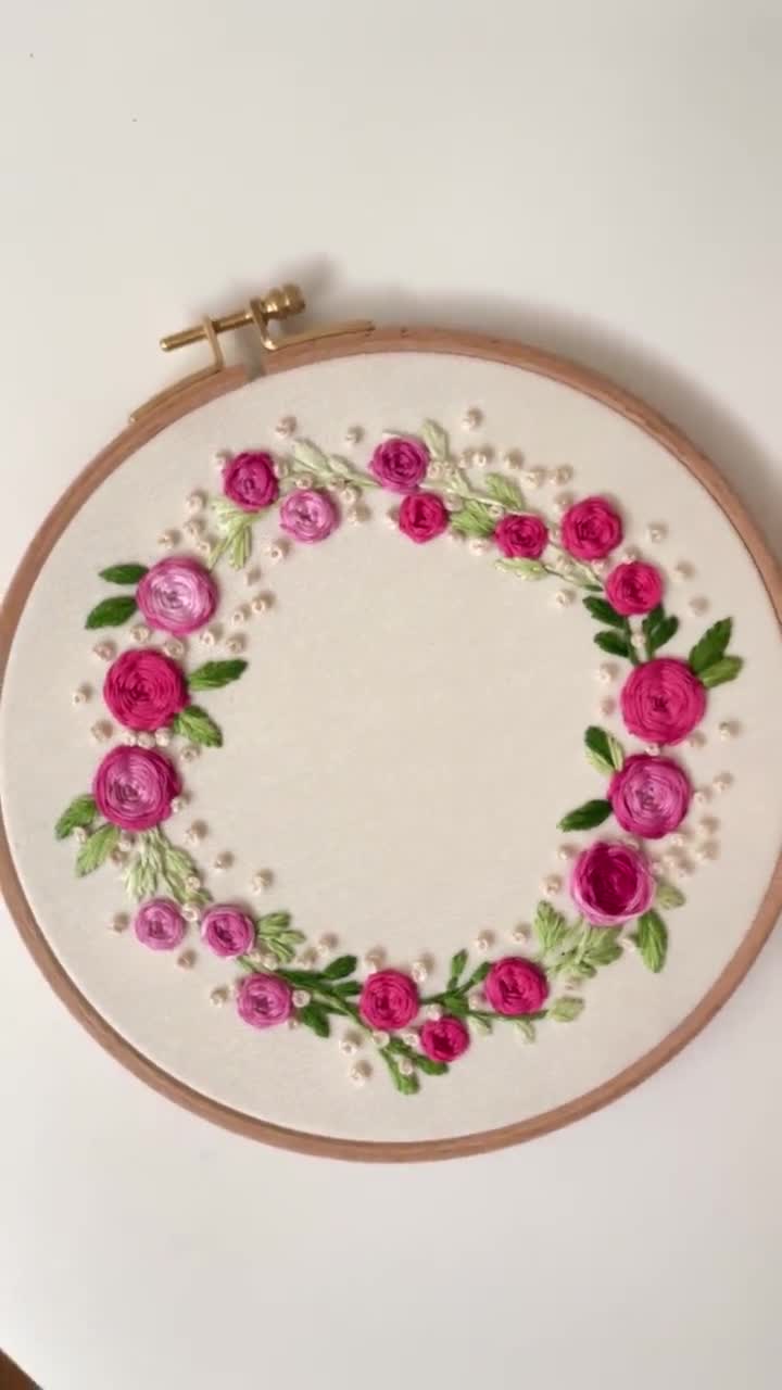 Buy Floral Wreath Embroidery PDF Pattern / Beginner Embroidery / How to  Stitch Guide / Modern Embroidery / Pink Roses Embroidery Starter Kit Online  in India 