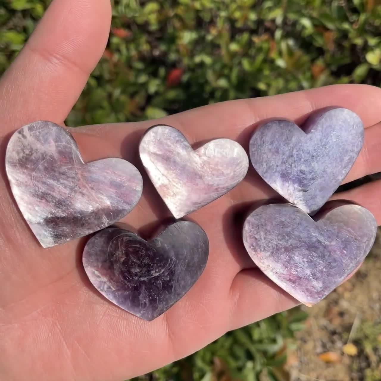 フラッシュパープルレピドライトハート彫刻：レイキヒーリング