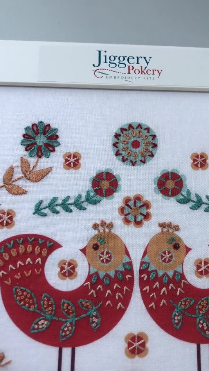 Embroidery Kit Folk Art Bird and Flowers Embroidery Kit 