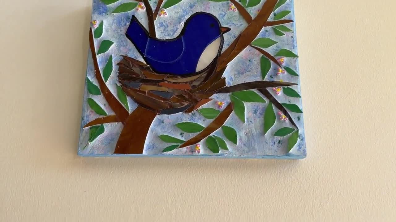 Bird on Nest Mosaic Mosaic Wall Art Mosaic Blue Bird -  UK