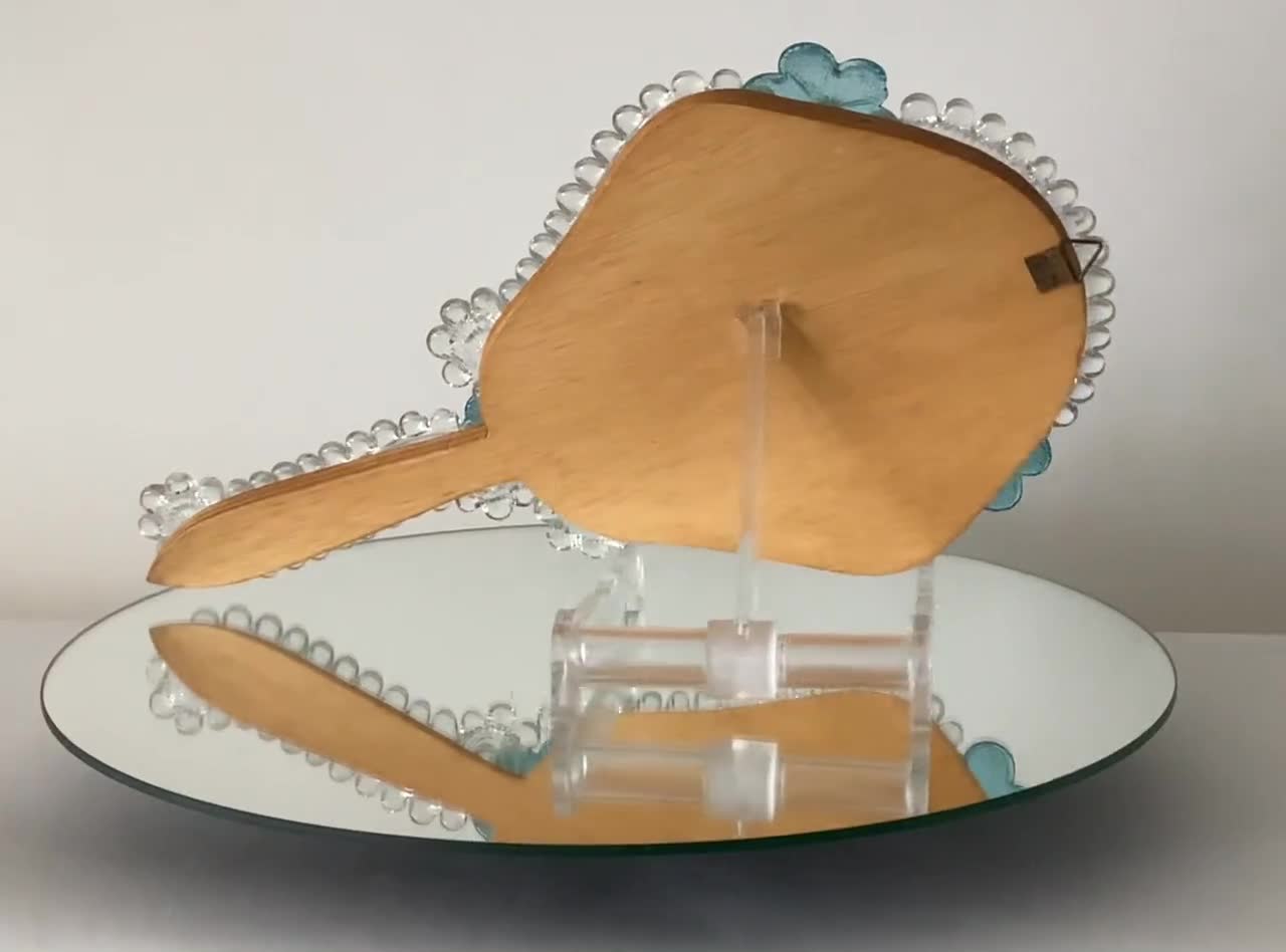 Venetian Murano Hand Mirror - Vintage Hand / Wall Mirror - Glass