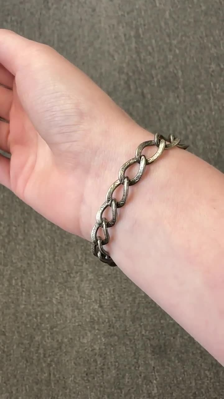Victorian Sterling Silver Link Bracelet With Heart Charms, Circa