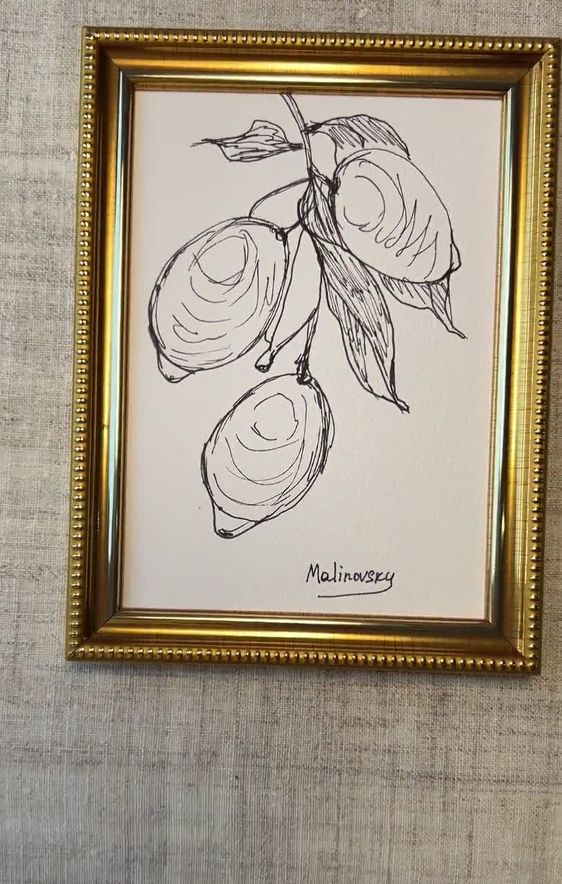 日本画　レモン 3つのレモンアート絵画 - フレームなしレモンスケッチ画