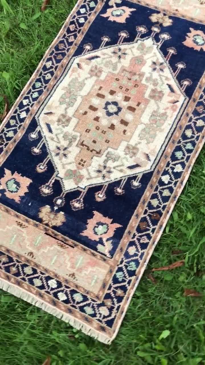 Pair of Turkish Rugs, Set of Rugs, Twin Rug, Matching Rugs, Bathroom Rug  and Mat Set, Mini Oushak Rug, Small Kitchen Runner, 2x3 Vintage Rug 