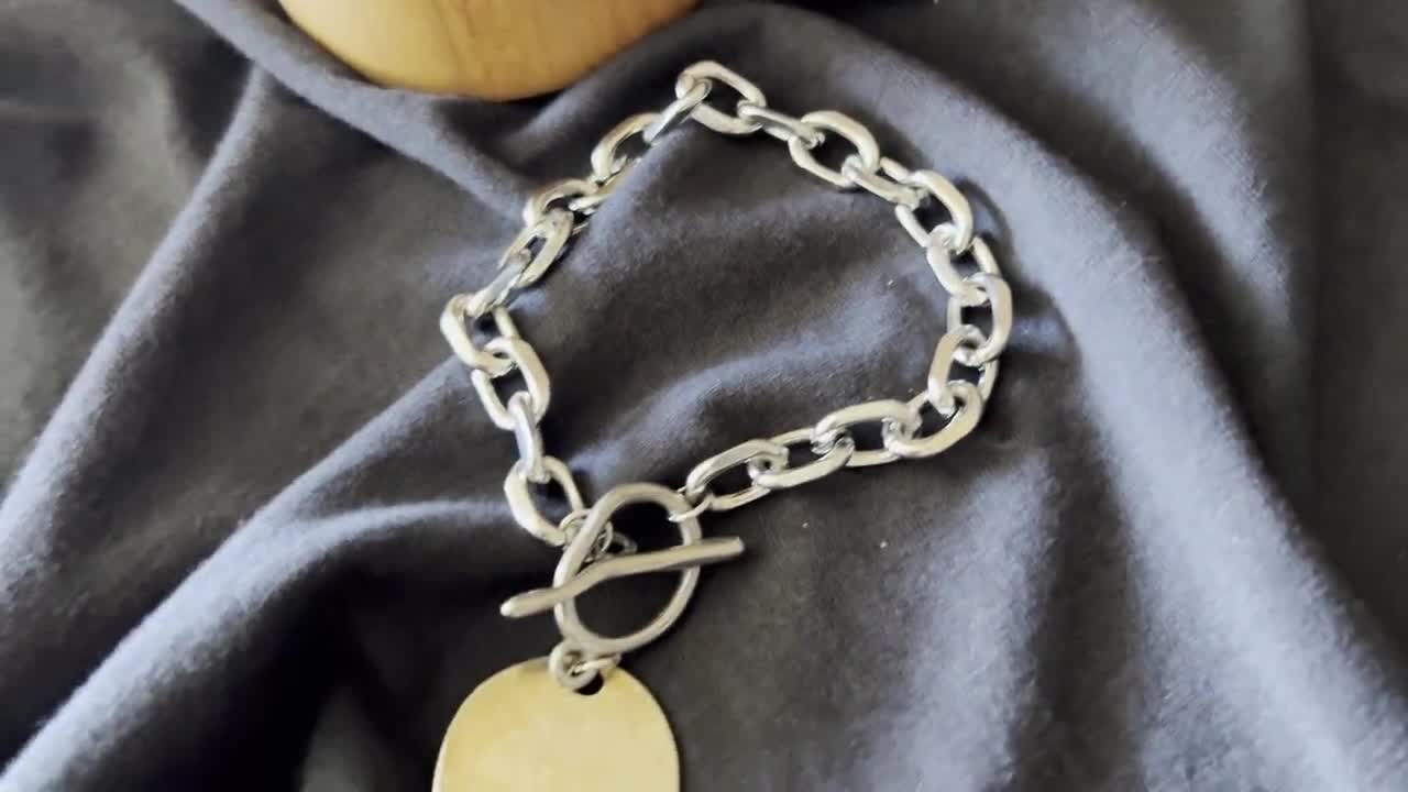 Antique Silver Chunky Bracelet, Chunky Chain Silver Bracelet, Silver Statement Coin Bracelet, Uno de 50 Bracelet Style, Toggle Bracelet video poster