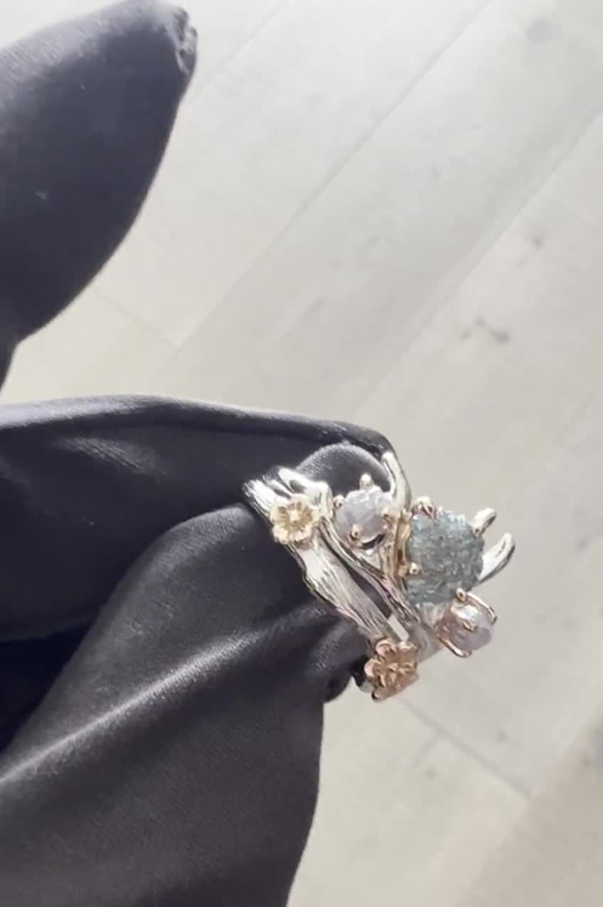 Antler Ring 2 , Rough Diamond Ring, Alternative Engagement ring, Twig  Diamond Ring, Raw Diamond Ring, Raw Stone,stack ring, raw stone ring,