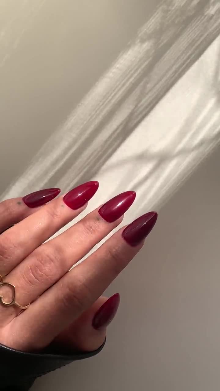 Press on Nails Cherry Red Nails Dark Nails Red False Nails Wine Colour Fake  Nails Adhesive Nails Glue Press Ons Classy Nails Solid Colour 