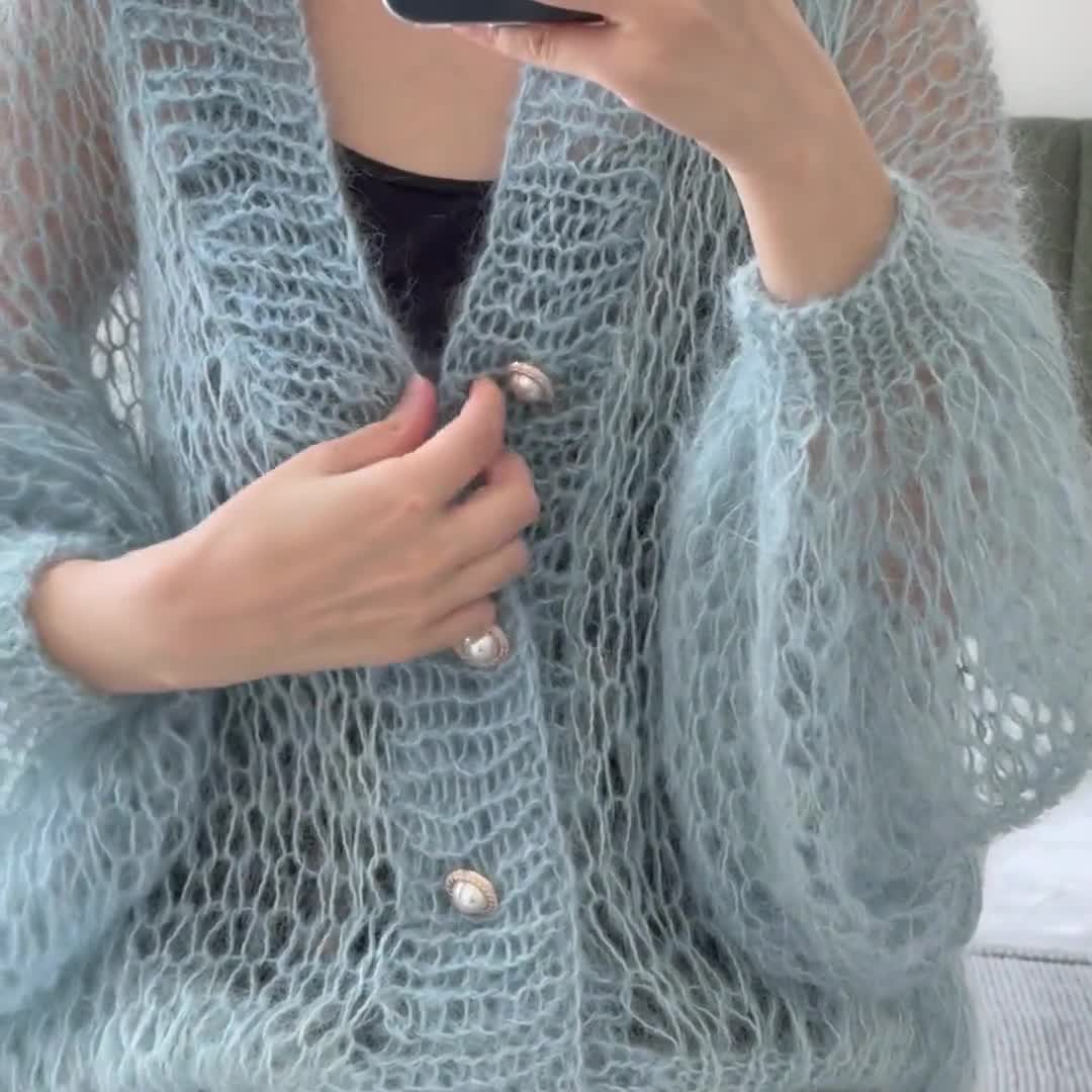 Handmade Mohair Oversize Blue Cardigan – Lightweight Cloud-like