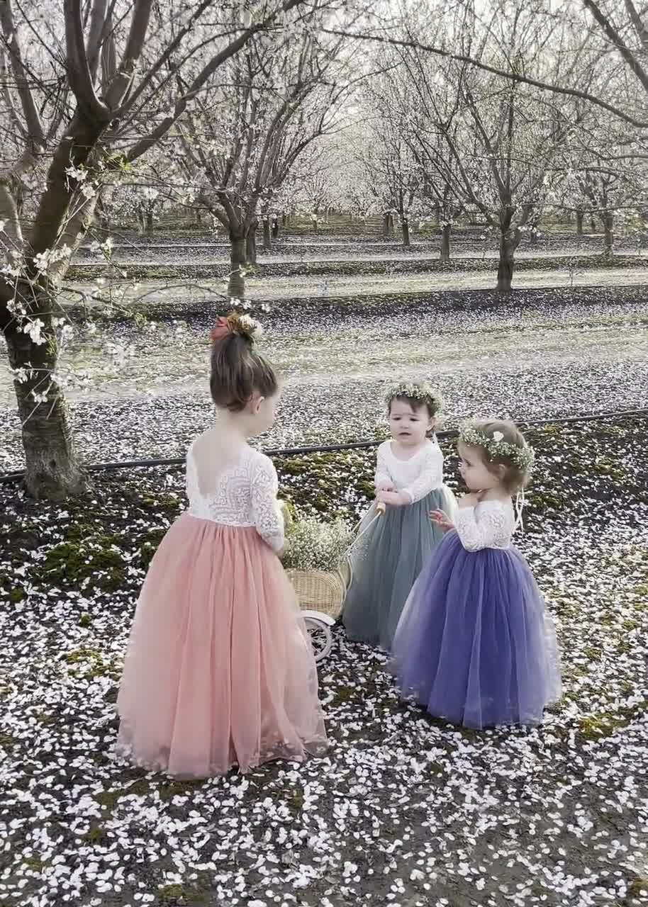 Mauve, Dusty outlets Mauve, Purple Mauve Tulle Lace Top Scalloped Edges Back Party Flower Girl Dress