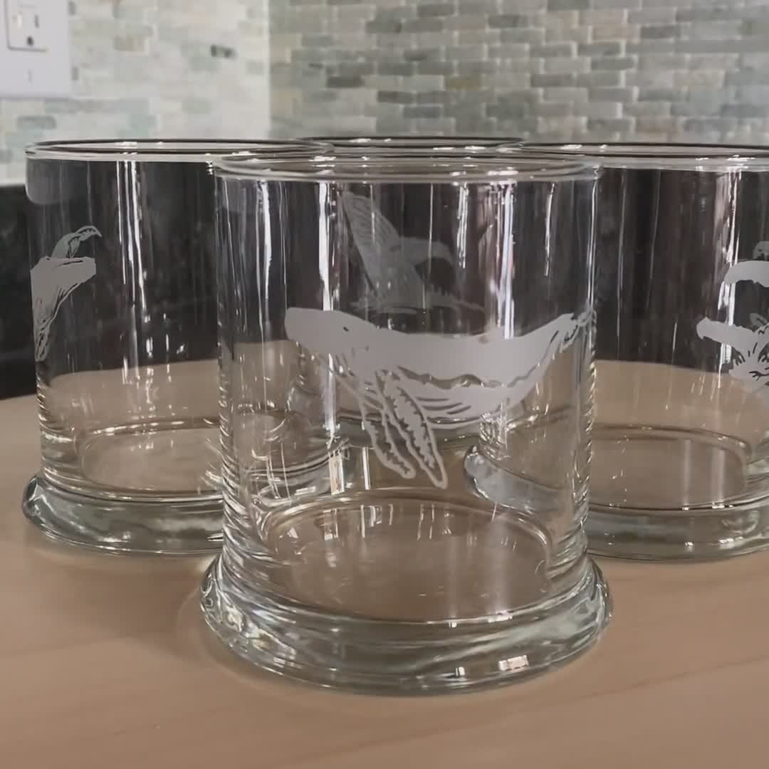 Set of 4 Rock/whiskey/bourbon/ Mixed Drink Glasses With Different Majestic  Humpback Whales 1 ON CHOICE OF 5 Different Size Shape Glasses 