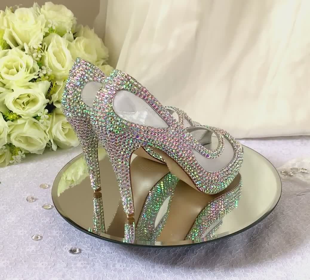 Scarpe da sposa scintillanti, scarpe da sposa in cristallo Swarovski,  scarpe personalizzate fatte a mano, tacchi alti per la sposa UK6/EU39/US8.5  -  Italia