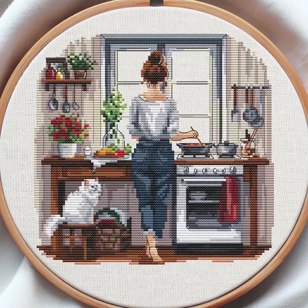 女の子向け趣味のクロスステッチパターンセット：裁縫、料理、編み物