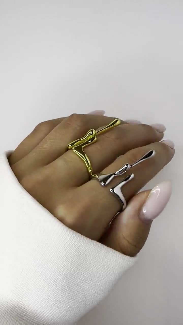 Melted Drip Silver and Gold Rings  Irregular Liquid Metal Dripping Jewelry  – Ocean Boutique
