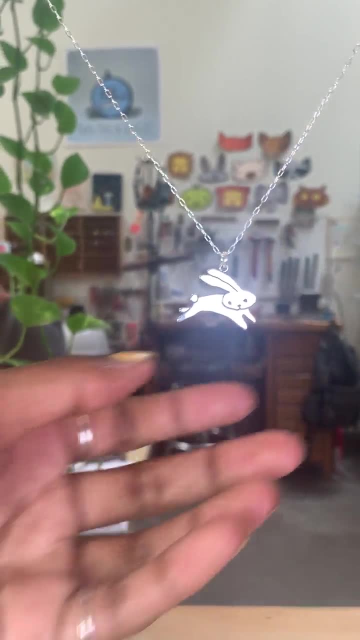 Sterling Silver Rabbit Necklace: Handmade Bunny Pendant, Adjustable Chain video poster