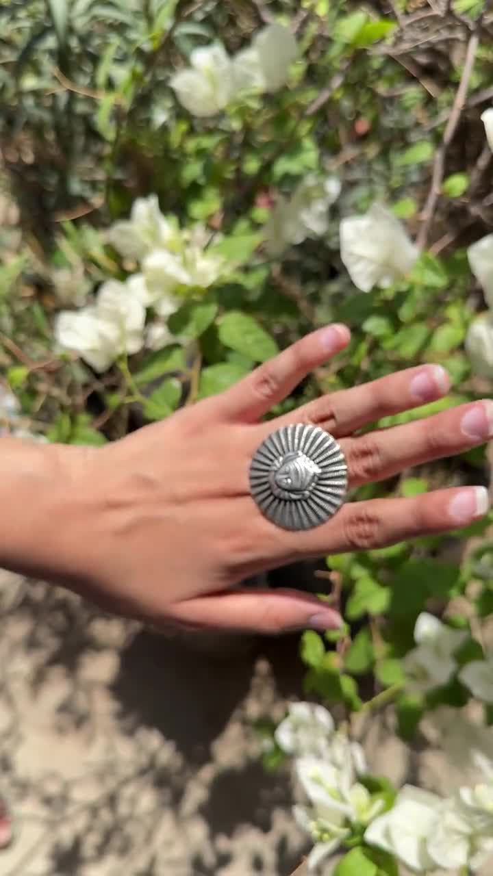 Handcrafted Durga Maa Ring, Oxidized Sterling Silver, Boho Goddess Jewelry video poster