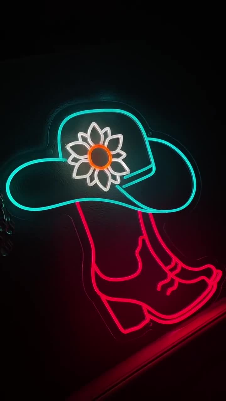 Wrangler LED Neon Sign – Cowboy Hat & Lasso Wall Light, Western