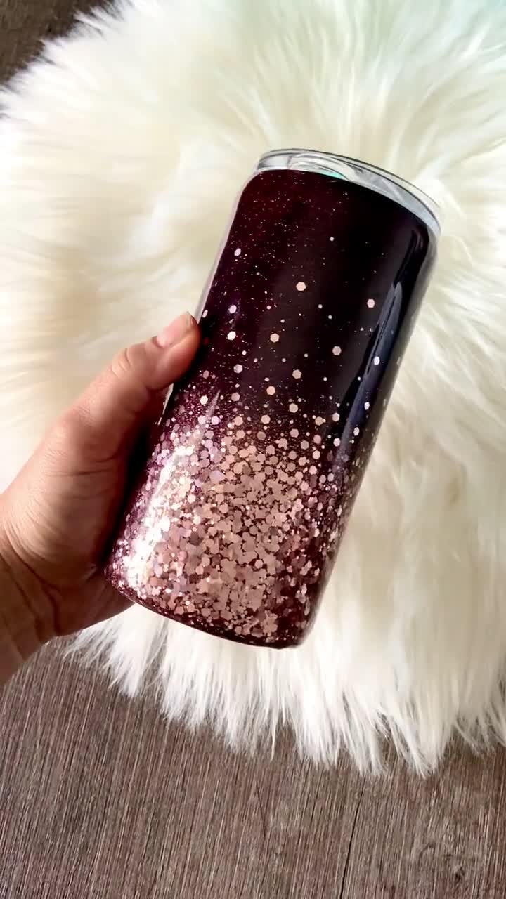 Maroon and Rose Gold Ombre Glitter Kids Cup, Custom Toddler