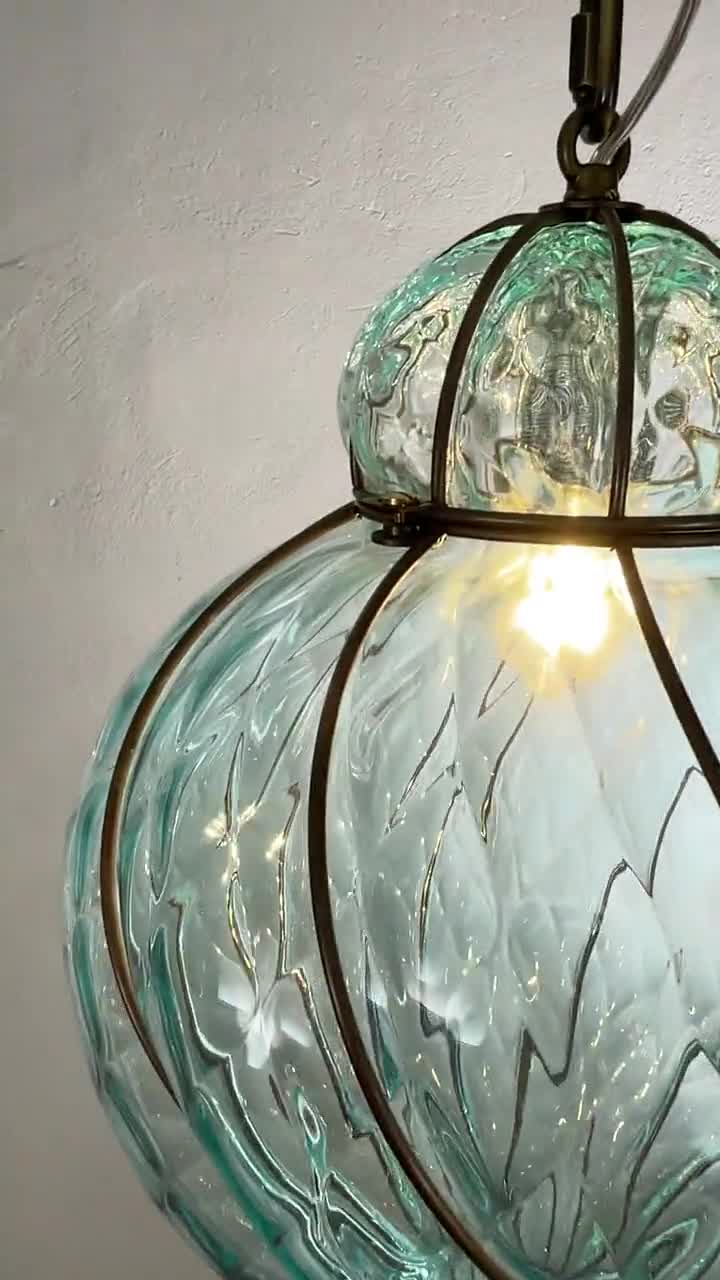 Hanging Lantern Murano Glass – Aquamarine Hand-blown Italy