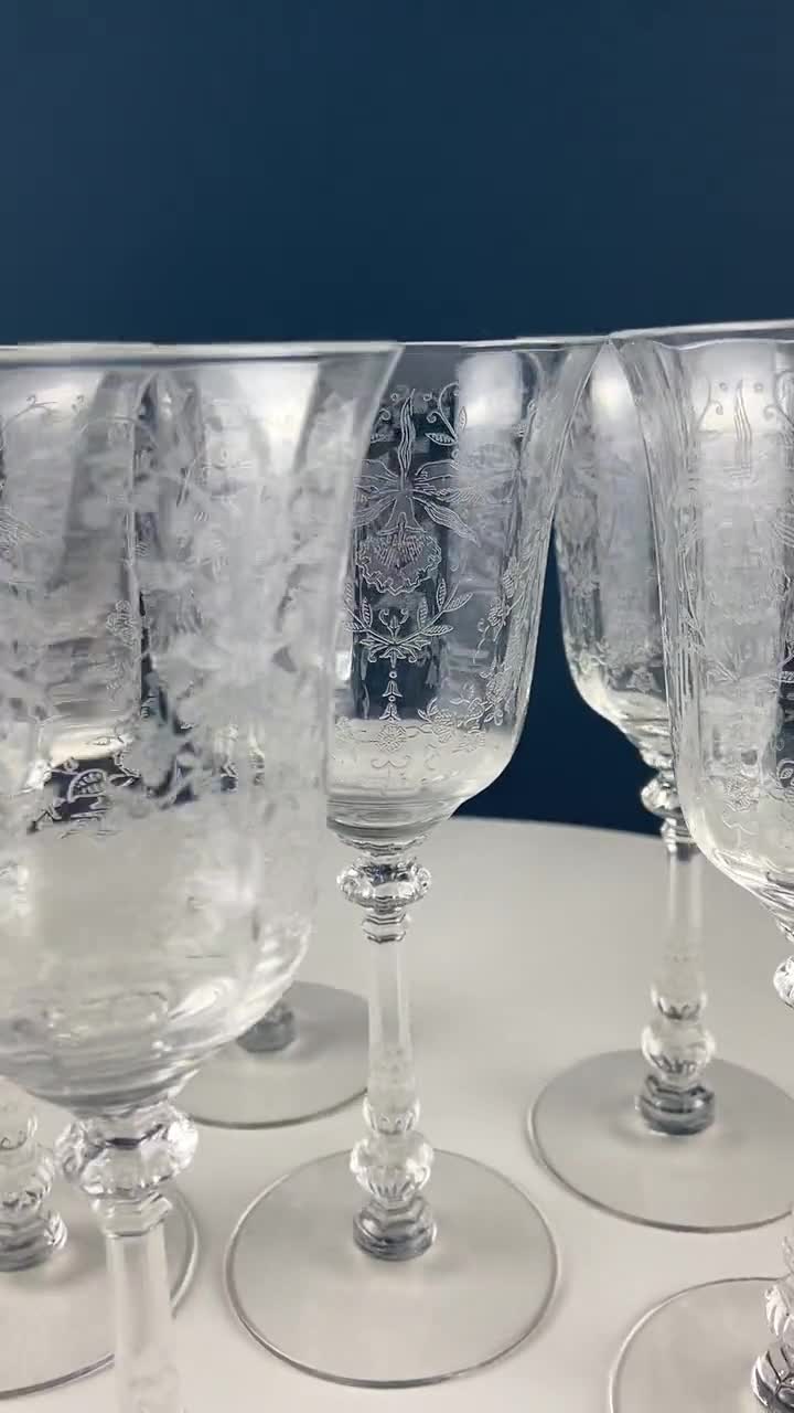 Heisey Wine Goblets. Set of 7 Orchid Pattern Etched Crystal
