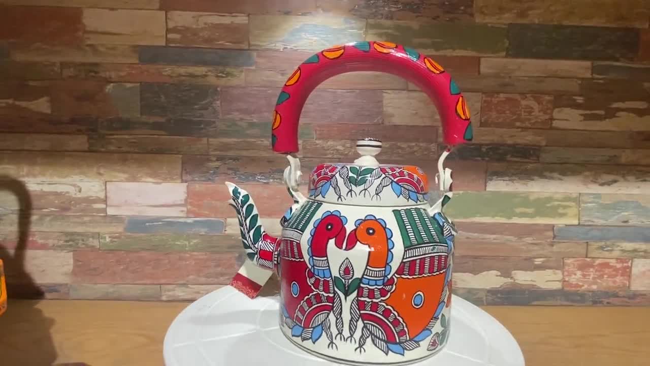 Tribal Art Tea Kettle Kaushalam Hand Painted Tea Kettle celebration  Madhubani Painting,gift for Tea & Art Lovers, Artistic Tea Pot 