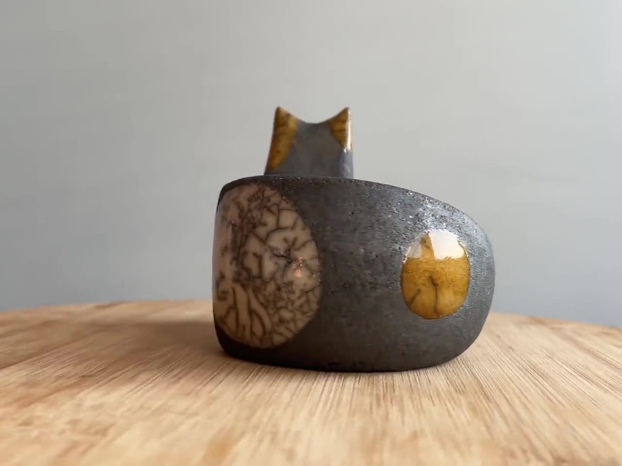 Hot Raku ceramic cat painting