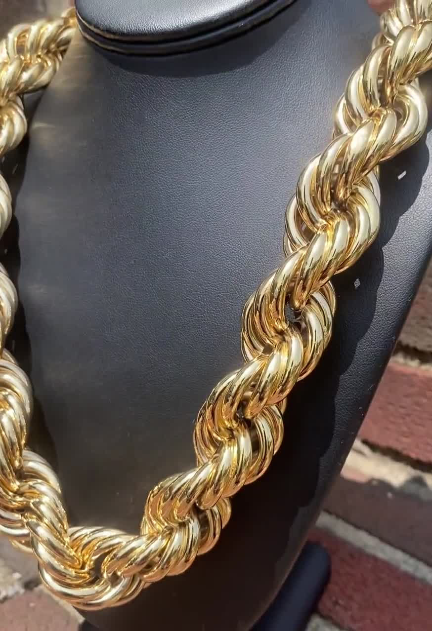 14K Gold Plated Huge Thick Brass - Hollow Etsy Chunky ROPE Chain Retro Necklace DOOKIE 80s-90s
