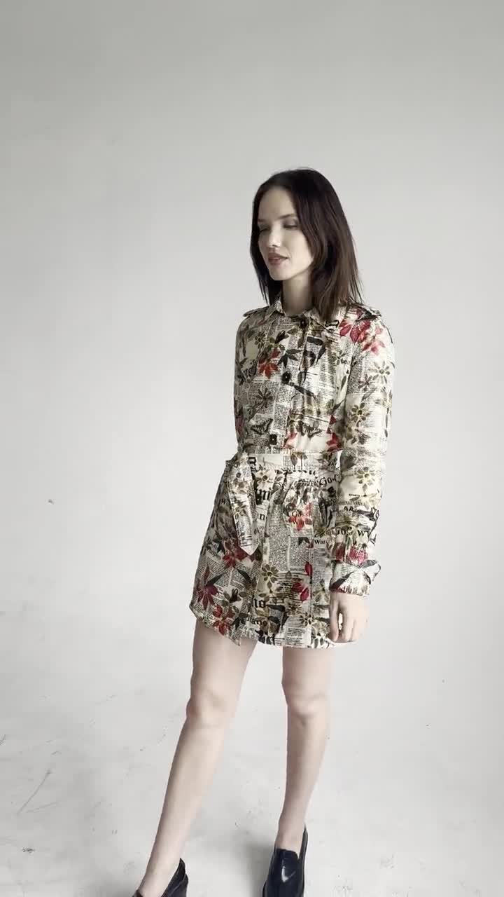 John Galliano 2000s Gazette and Floral Print Trench Coat