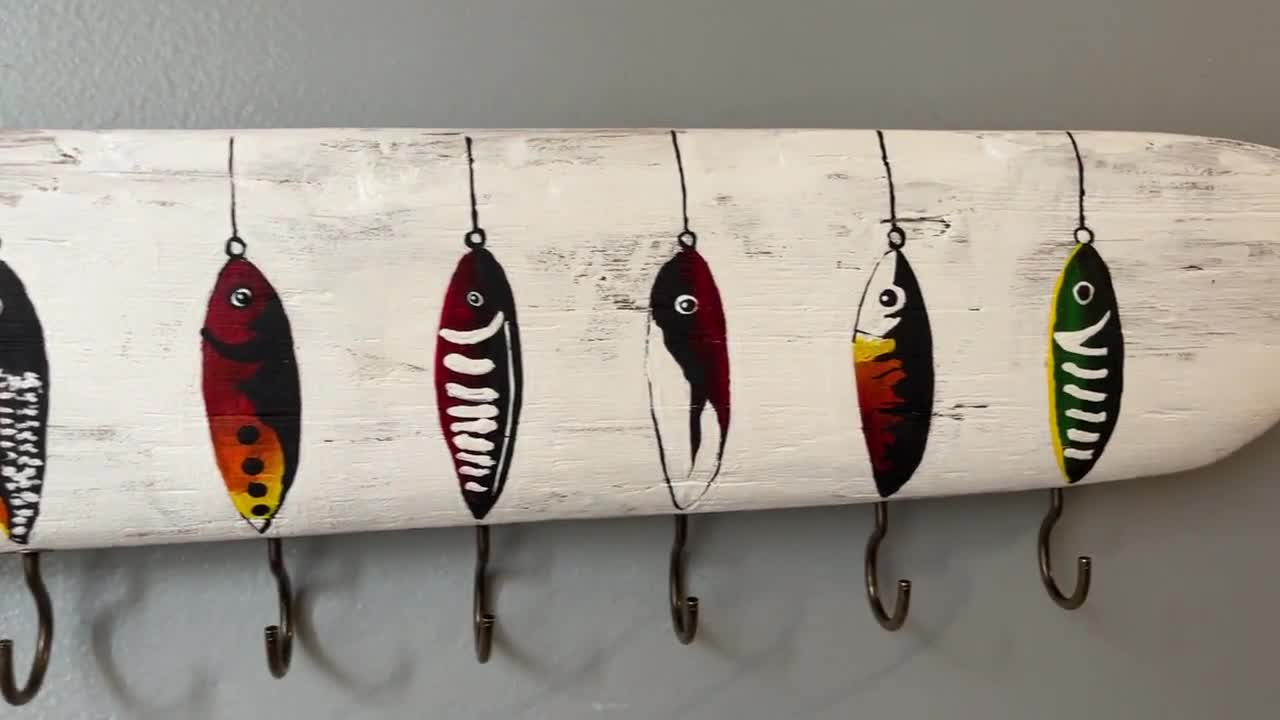 Driftwood Key Holder Fishing Gear Organizer Hand-painted Fishing Bait Lure  Art on Driftwood Gift for Fishing Enthusiasts -  Australia