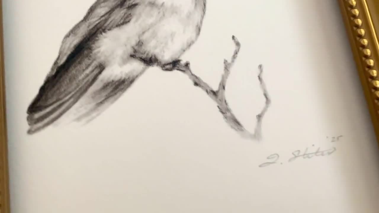 ハチドリのアートプリント：黒いあごの鳥、直筆サイン入りアーカイブ