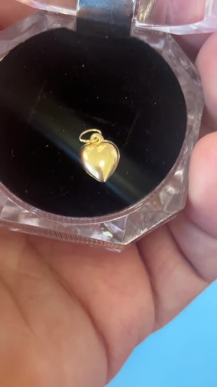 14K Gold 3D Heart Necklace, Real Gold, Mini Heart Pendant, Love