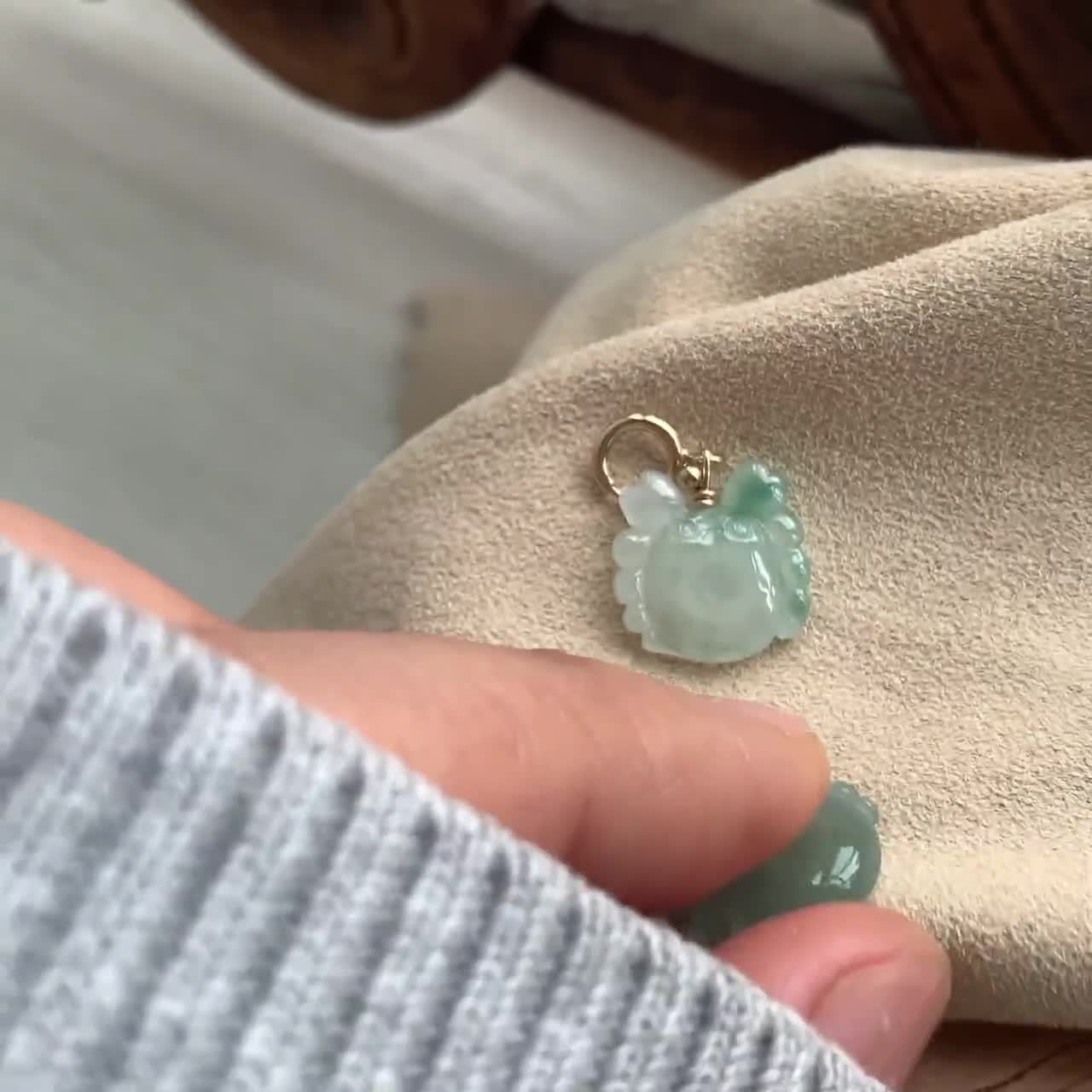 口豪奢 Natural Type A Burma Jadeite Jade Crab 14K Gold Filled ピアス