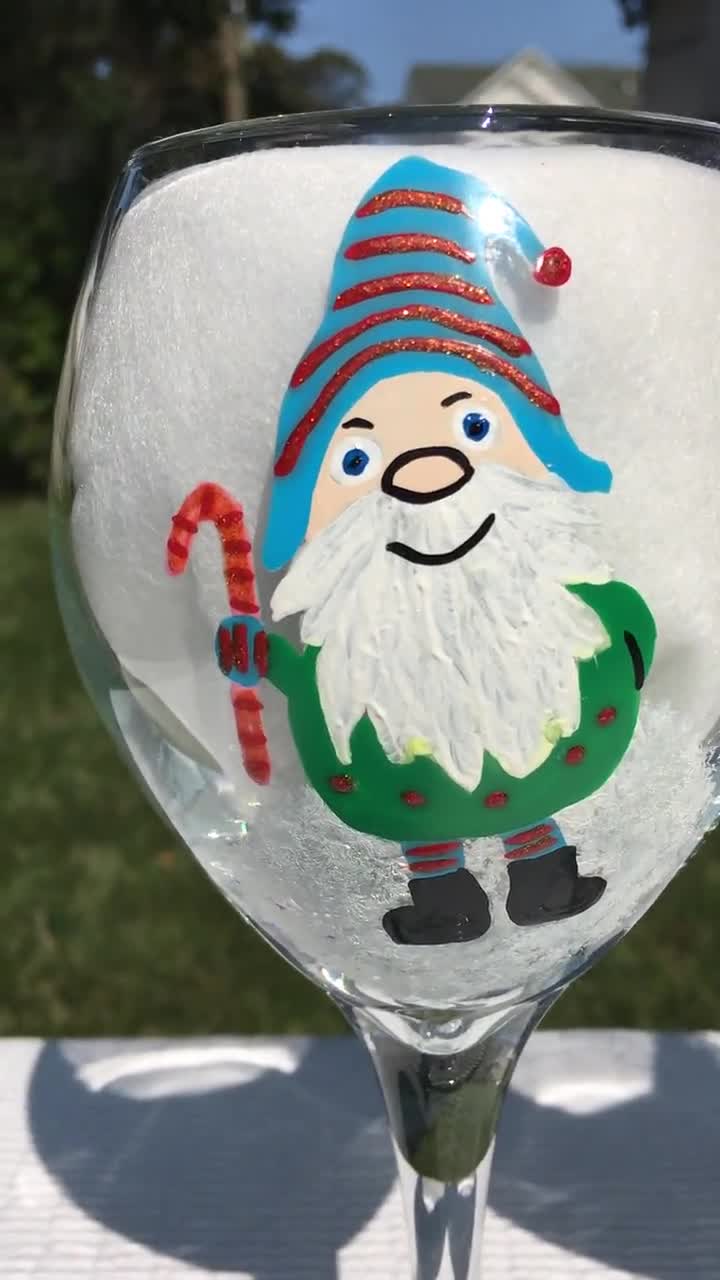 Hand Painted Santa Claus Christmas Wine Glass Gift Present Personalise  Glitter