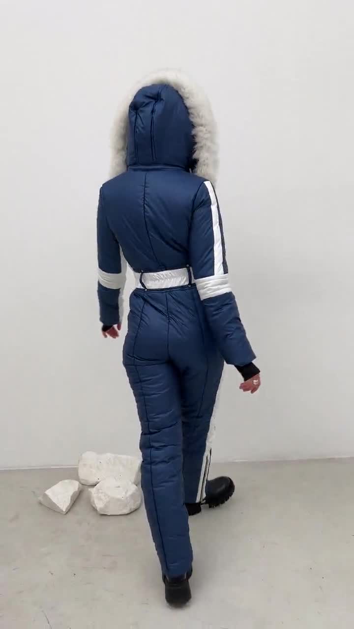 Women Ski Jumpsuit Navy Blue With White Insert Ski Overall Bright