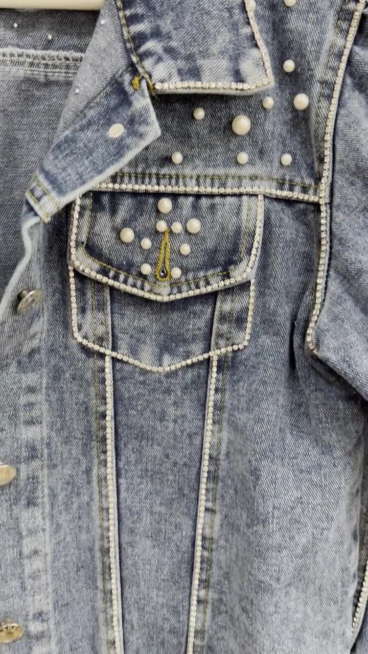 Madison Cropped Fringe Studded Denim Jacket