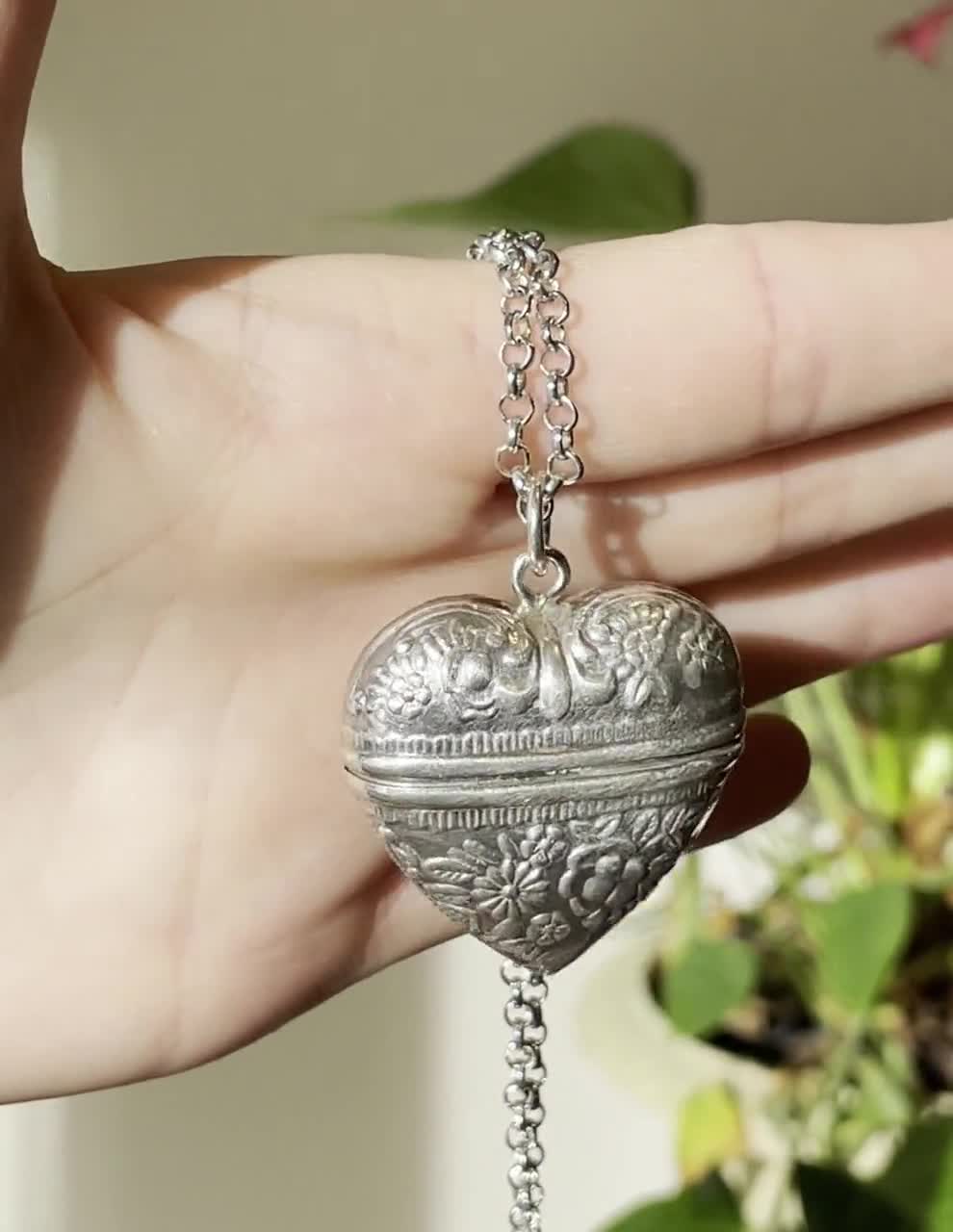 Silver Repousse Sweetheart Heart Locket Pendant Necklace – Boylerpf