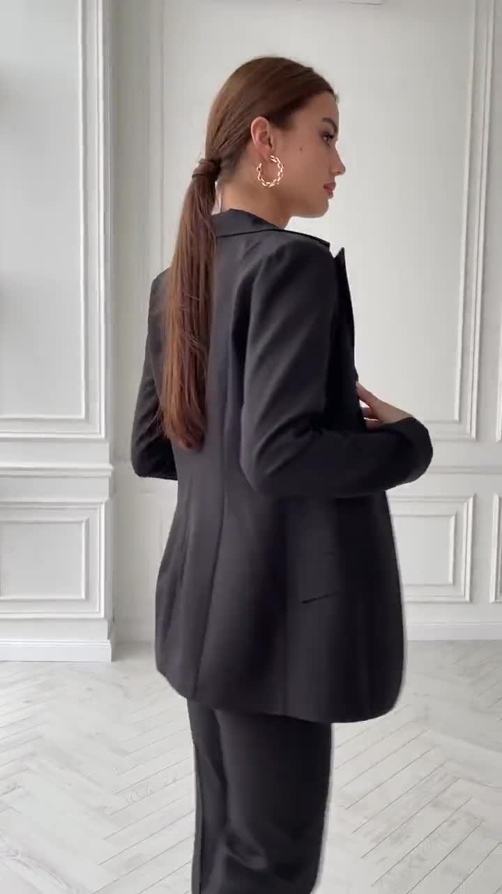 Black Formal Suit Set Office Suit, Pantsuit Set, Graduation Suit