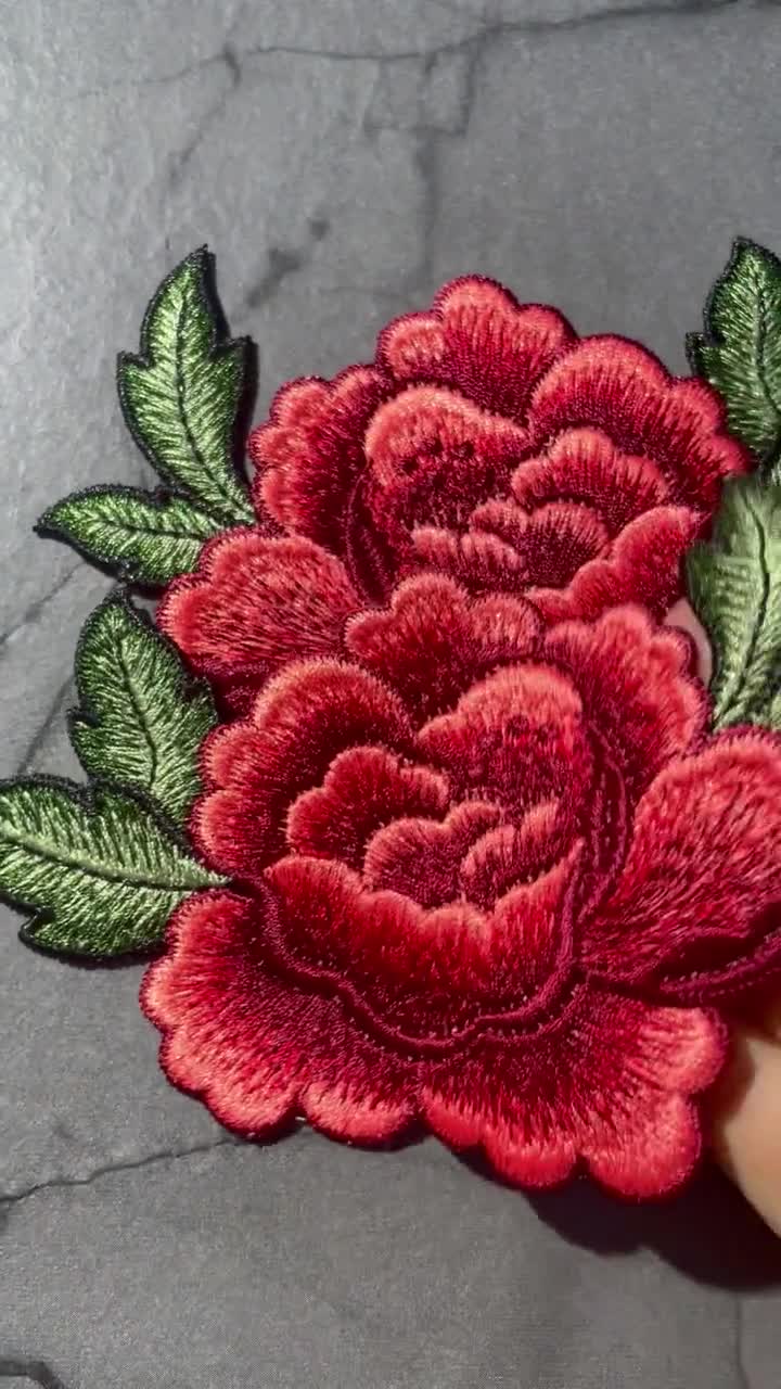 3 Toppe Floreali A Forma Di Rosa Rossa – Ricami Da Cucire A Mano – Per Vestiti, Jeans, Borse