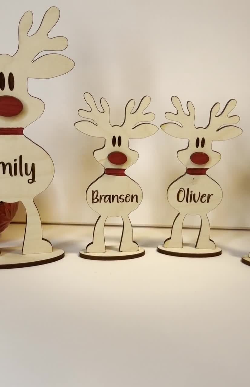 Personalized Reindeer Family, Freestanding Reindeer, Family Christmas  Ornament, Place Setting, Christmas Decor 