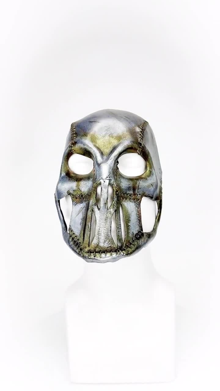 Invader - Genuine Leather Mask in Corroded Metallic Paint