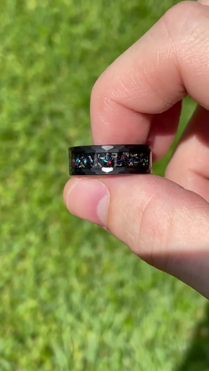 THREE KEYS JEWELRY 4mm 8mm Galaxy Opal Stone Imitated Meteorite Inlay  Tungsten Wedding …