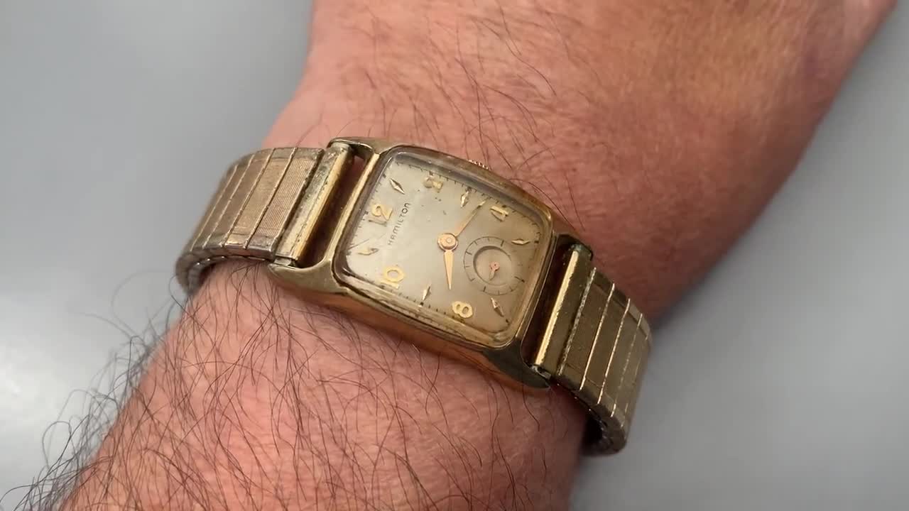 Vintage Hamilton 10K Gold-filled Curved Rectangular Hand Wind