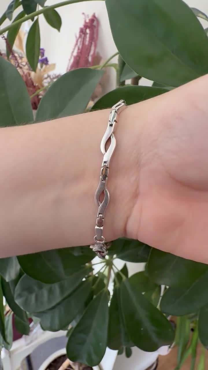 925 シルバー ウェーブ リンク ブレスレット。7 1/2 インチ。 - Etsy 日本