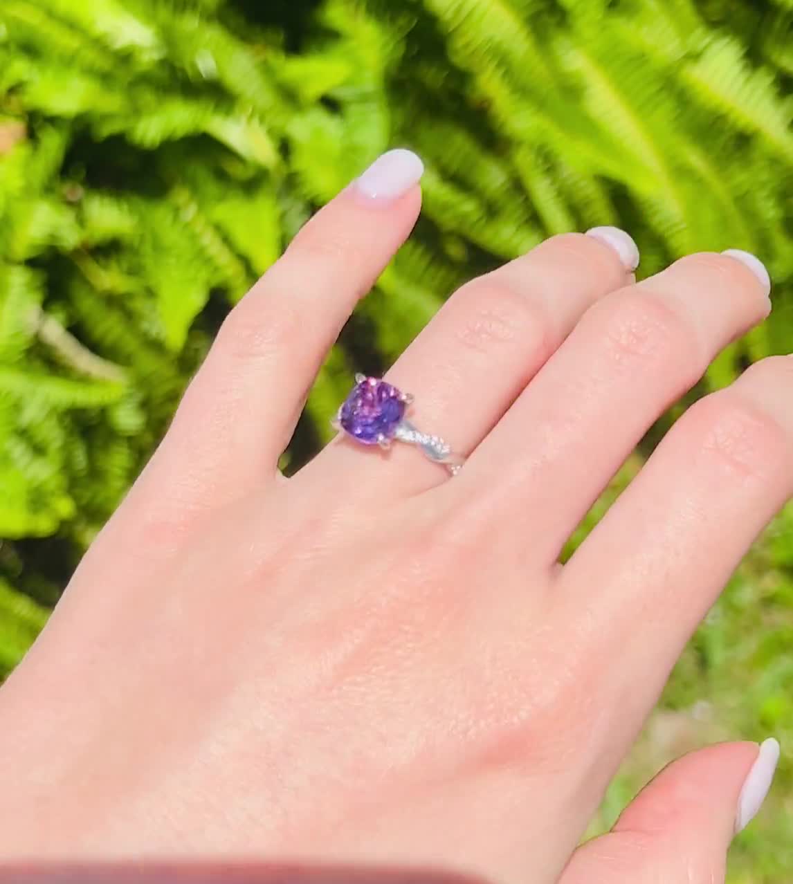 Online 925 sterling silver ringNatural Amethyst Ring, Luxury Ring/Band, Square Cut 7*7 mm ring,Amethyst engagement ring,February birthstone ring