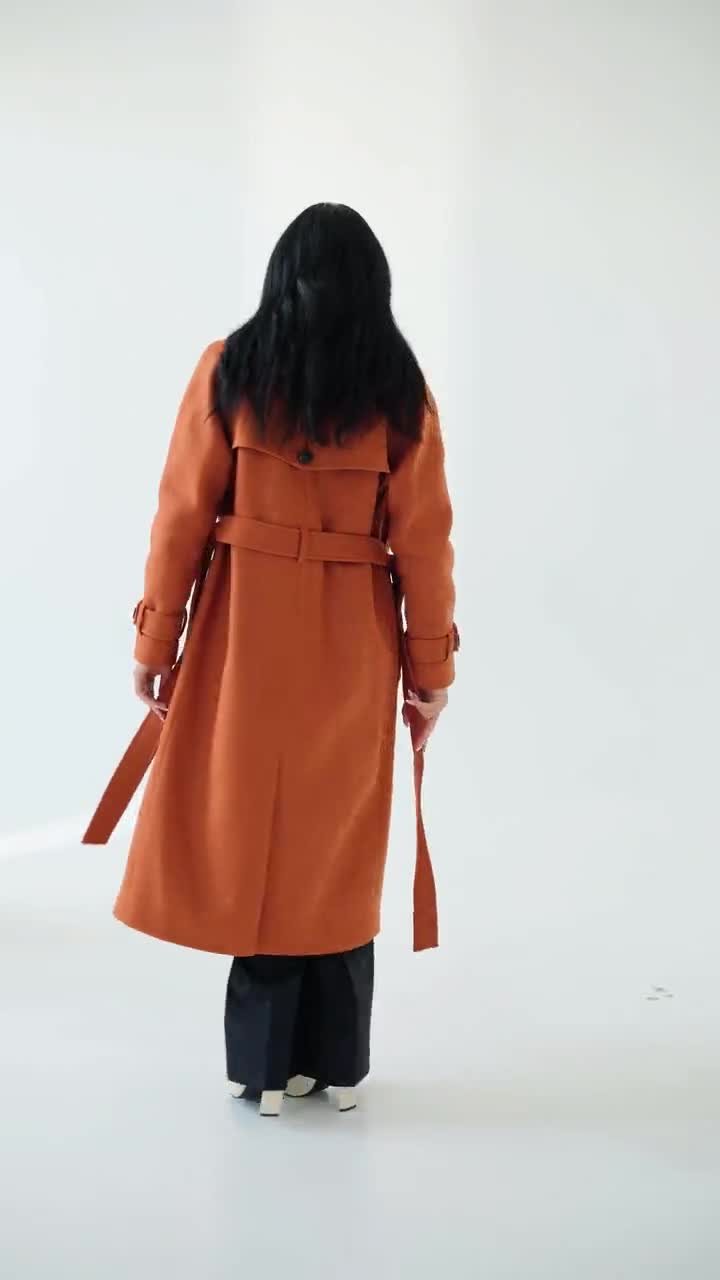 Burnt Orange Wool Trench Coat, Terracotta Long Wool Coat