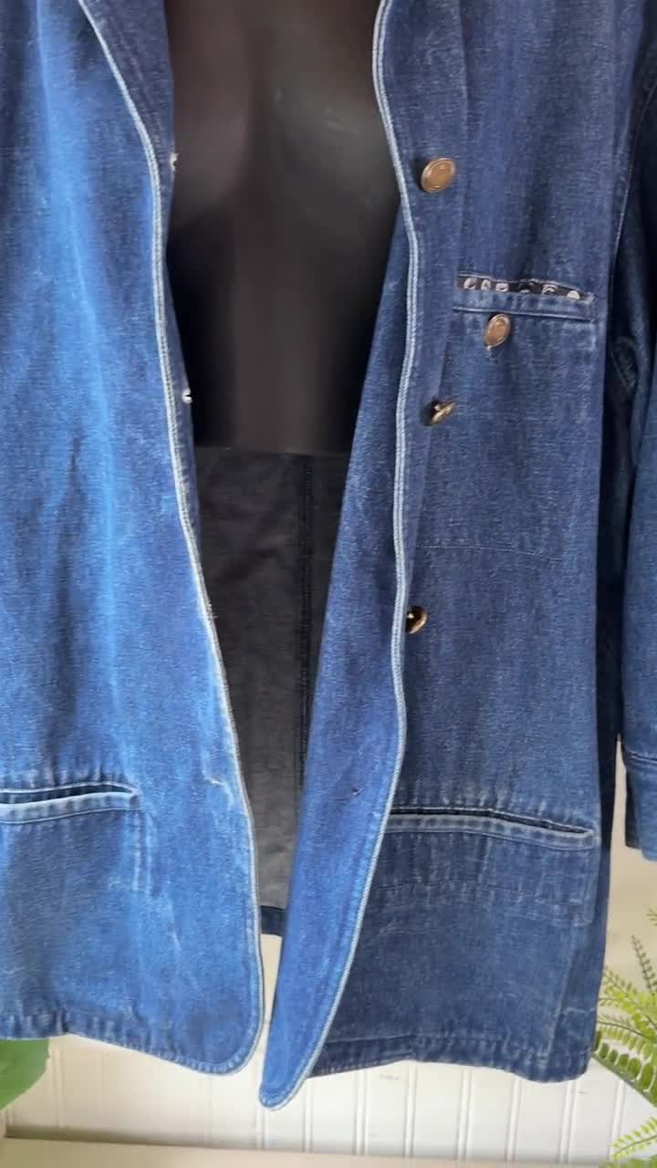 Vintage 1980s Jones New York Denim Jacket, Retro Polka Dot Silk