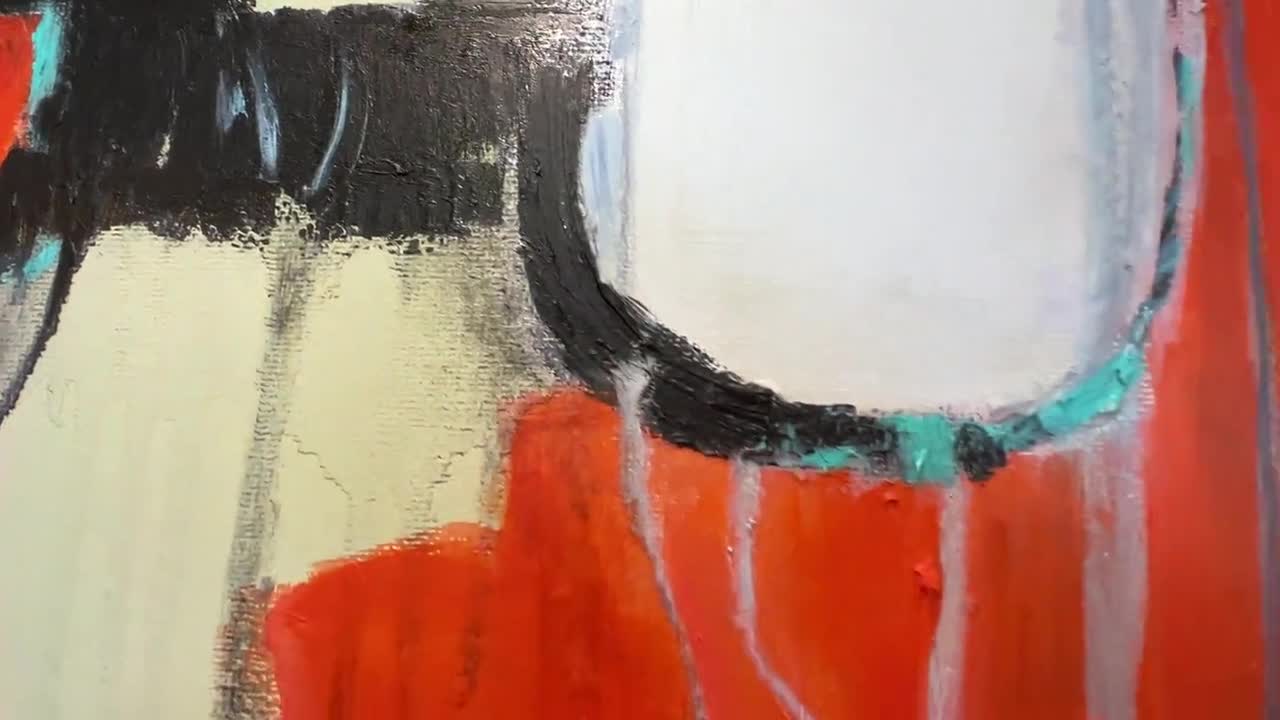 Gran abstracto rojo naranja pintura acrílica arte figurativo pintura a