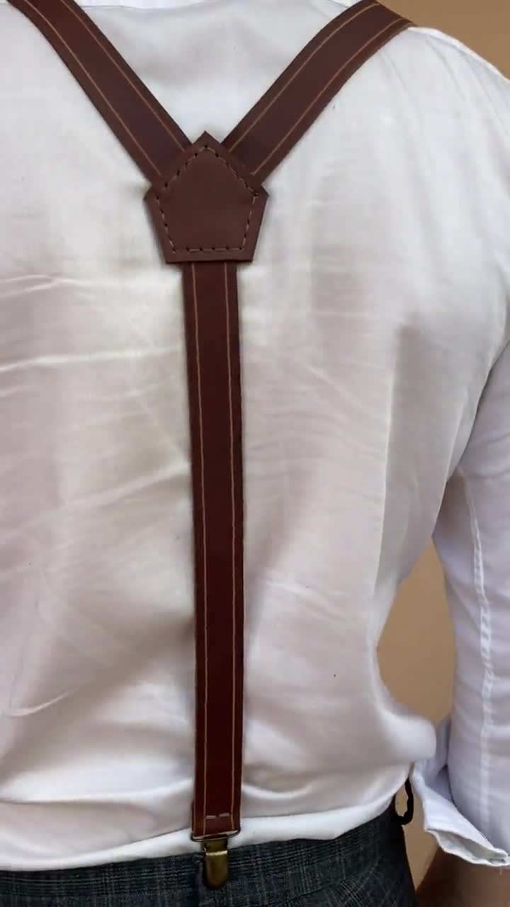 Men's Leather Suspenders. Groom and Groomsmen Leather Bracers