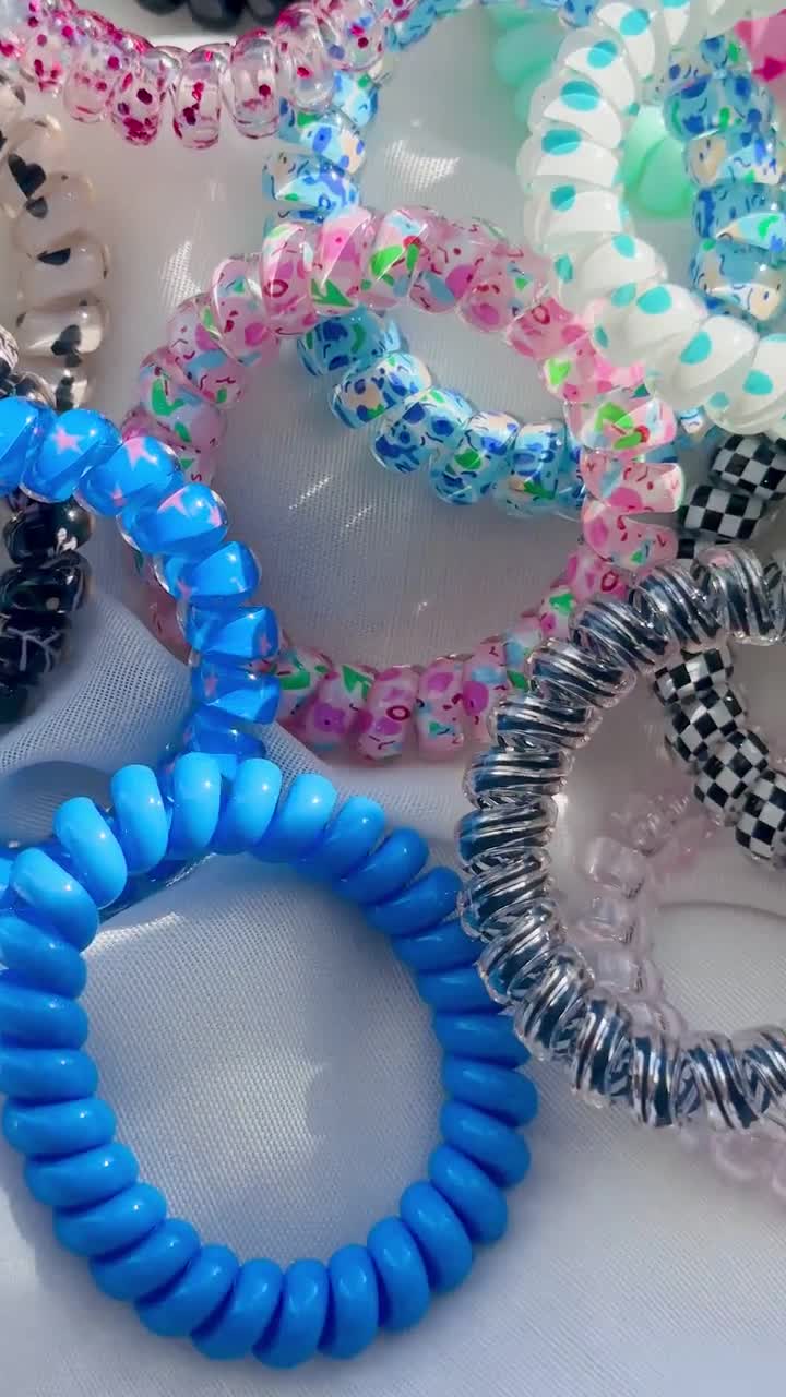 Attaches Cheveux Spirale Bleue Et Jaune - Lot De 10, élastiques Téléphonique, Neuf Sans étiquette