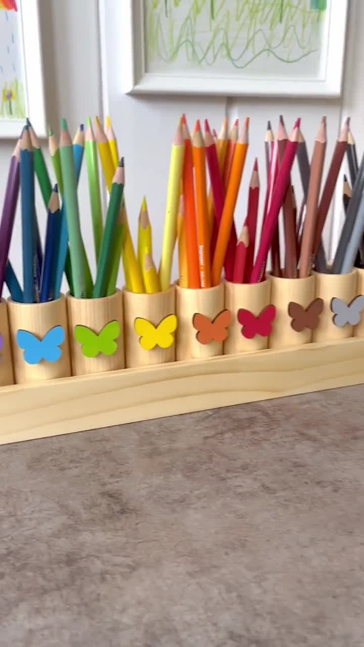 Montessori Wood Pencil Holder, Crayon Holder, Adult Coloring, Wood Desk  Organizer, Artist Pencil Organizer, Pen Box, Desk Storage 