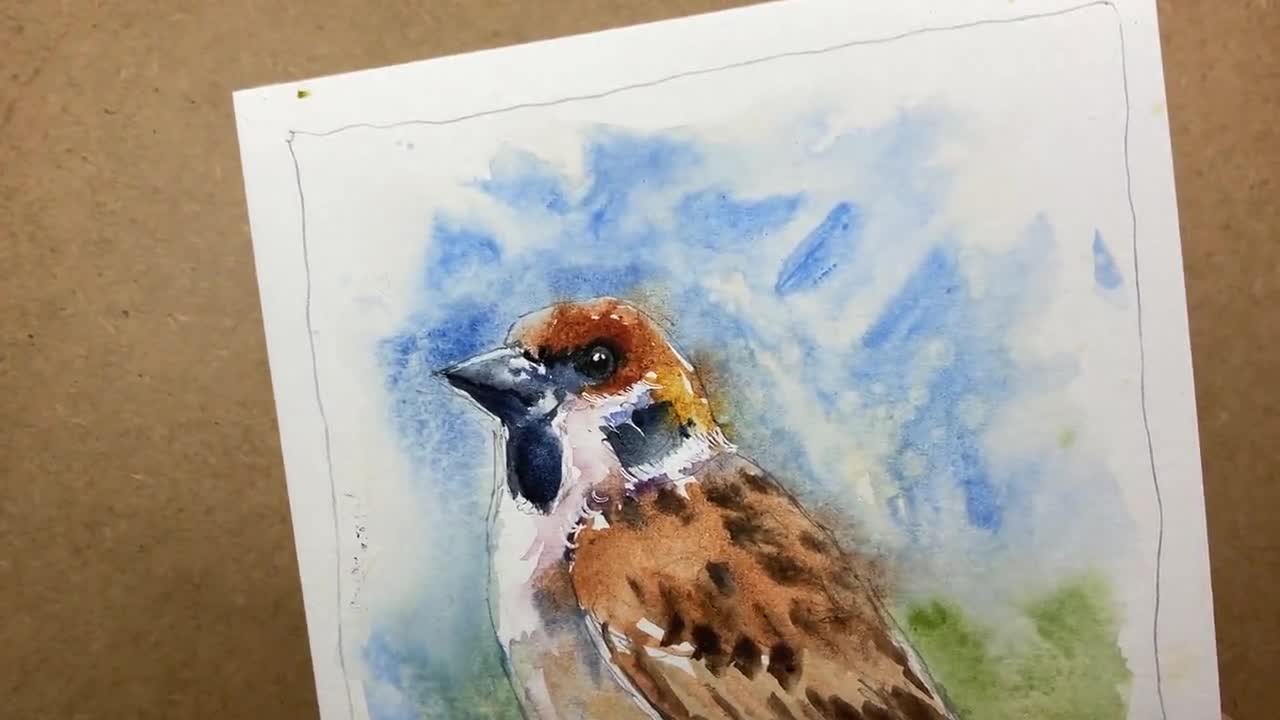 スズメのオリジナル水彩画、赤ちゃんの部屋の壁の装飾用の小鳥の紙の